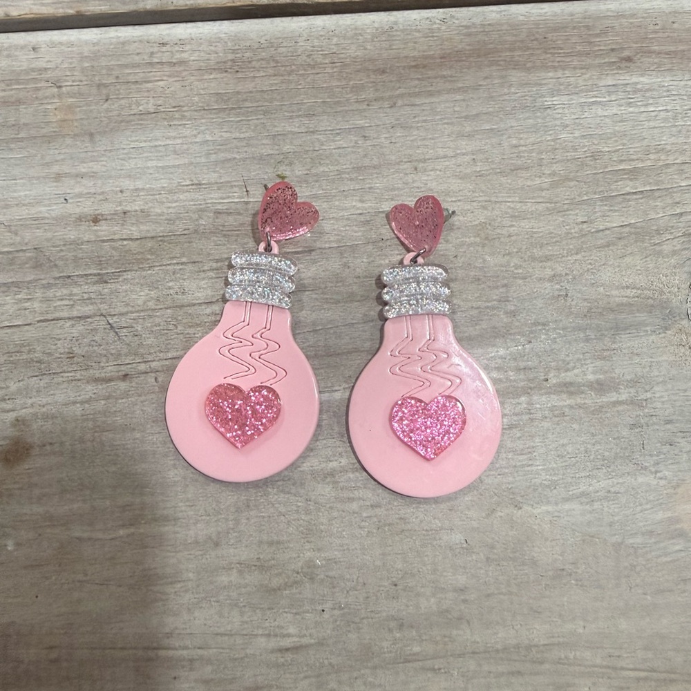 Pink Heart Light Bulb Earrings